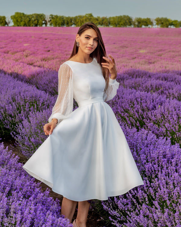 Satin midi wedding or civil wedding dress