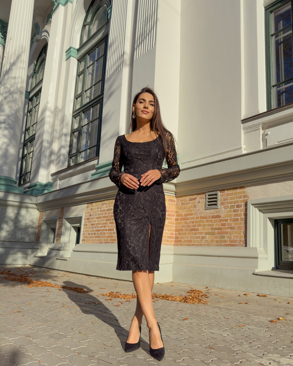 Black lace dress with long sleeves