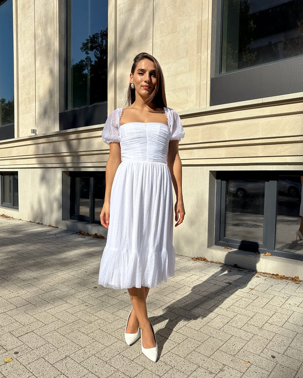 White midi wedding dress with corset