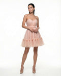 Elegant short light pink occasion dress with corset