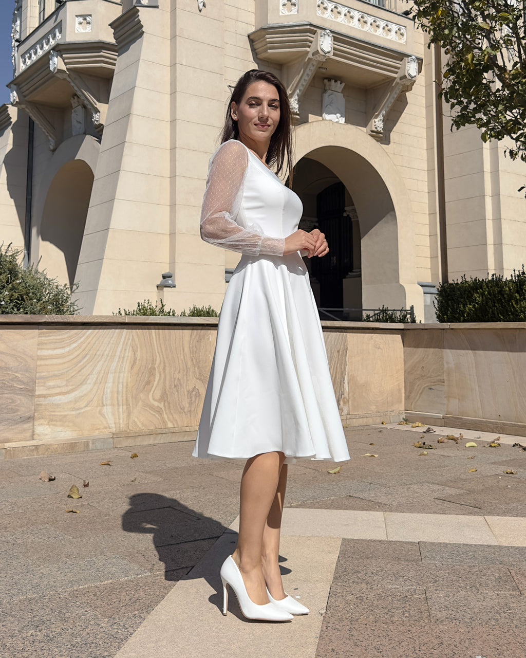 White midi dress for parties, civil weddings
