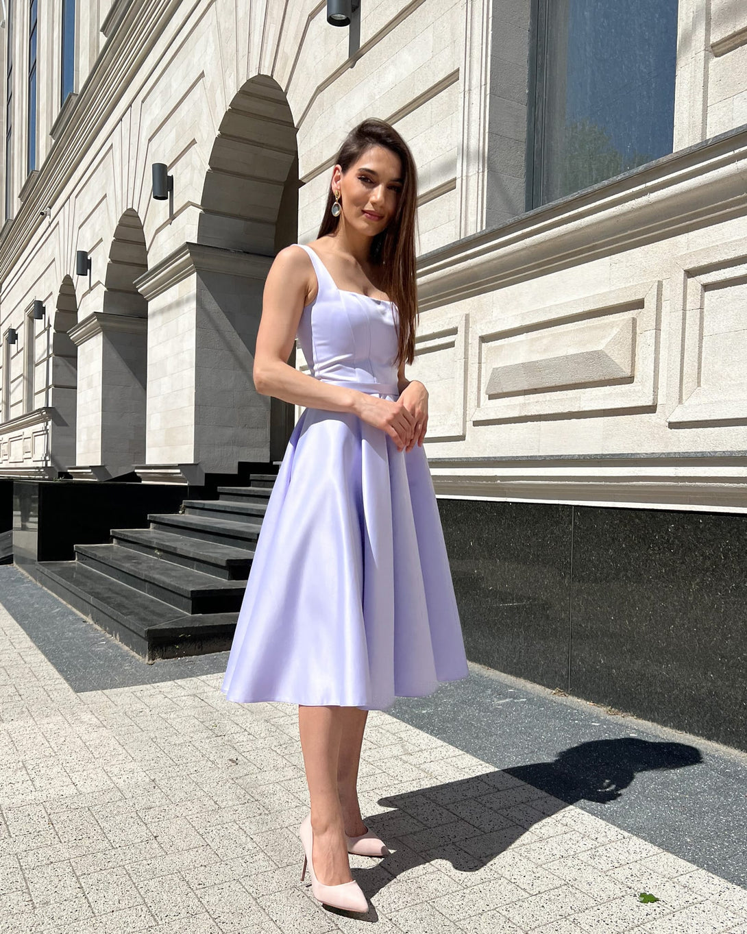 Rochie eleganta de ocazie mov cu slit si decolteu - BELLADRESS