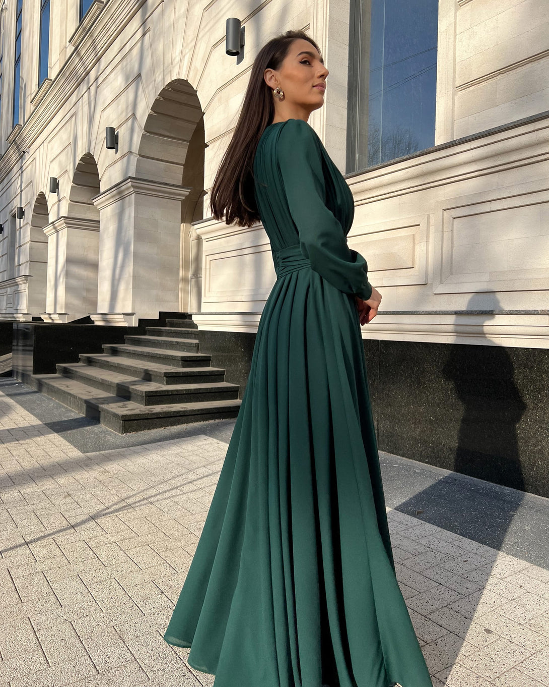 Rochie eleganta de seara lunga din voal verde - BELLADRESS