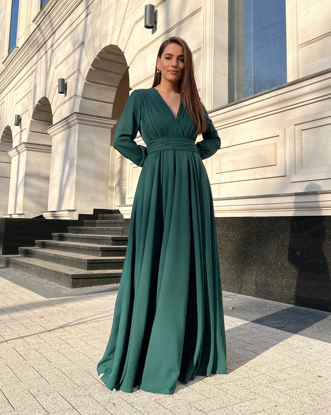 Rochie eleganta de seara lunga din voal verde - BELLADRESS