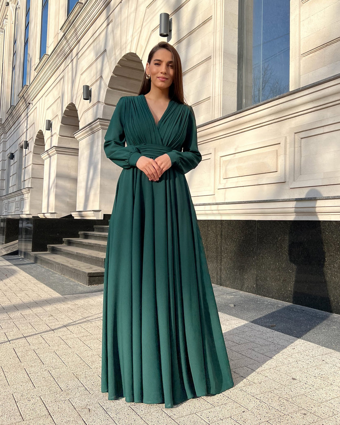 Rochie eleganta de seara lunga din voal verde - BELLADRESS