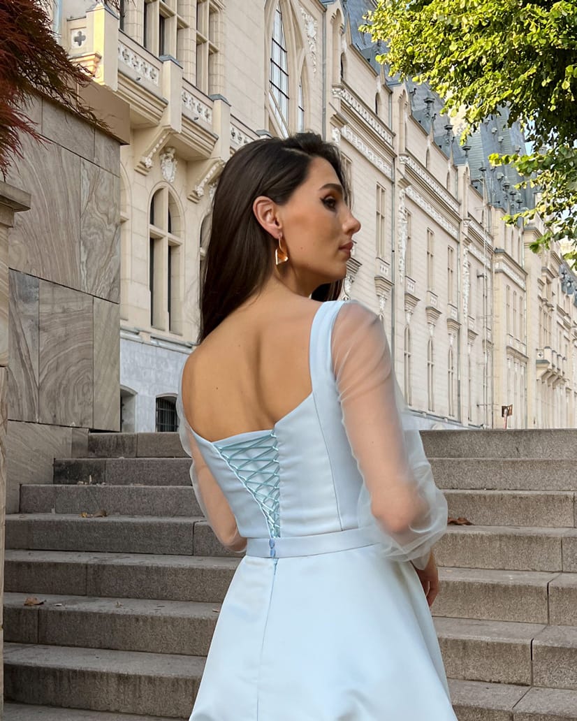 Rochie eleganta de seară maxi cu maneci si snur la spate - BELLADRESS