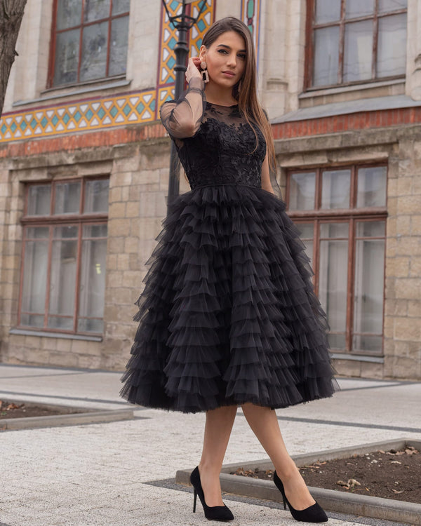 Black lace dress with long sleeves