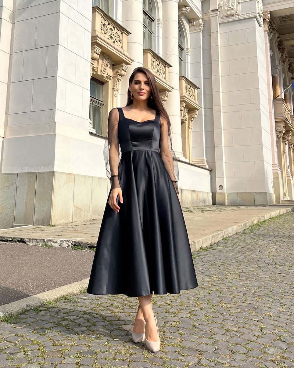 Rochie neagra eleganta de seară maxi cu siret la spate - BELLADRESS