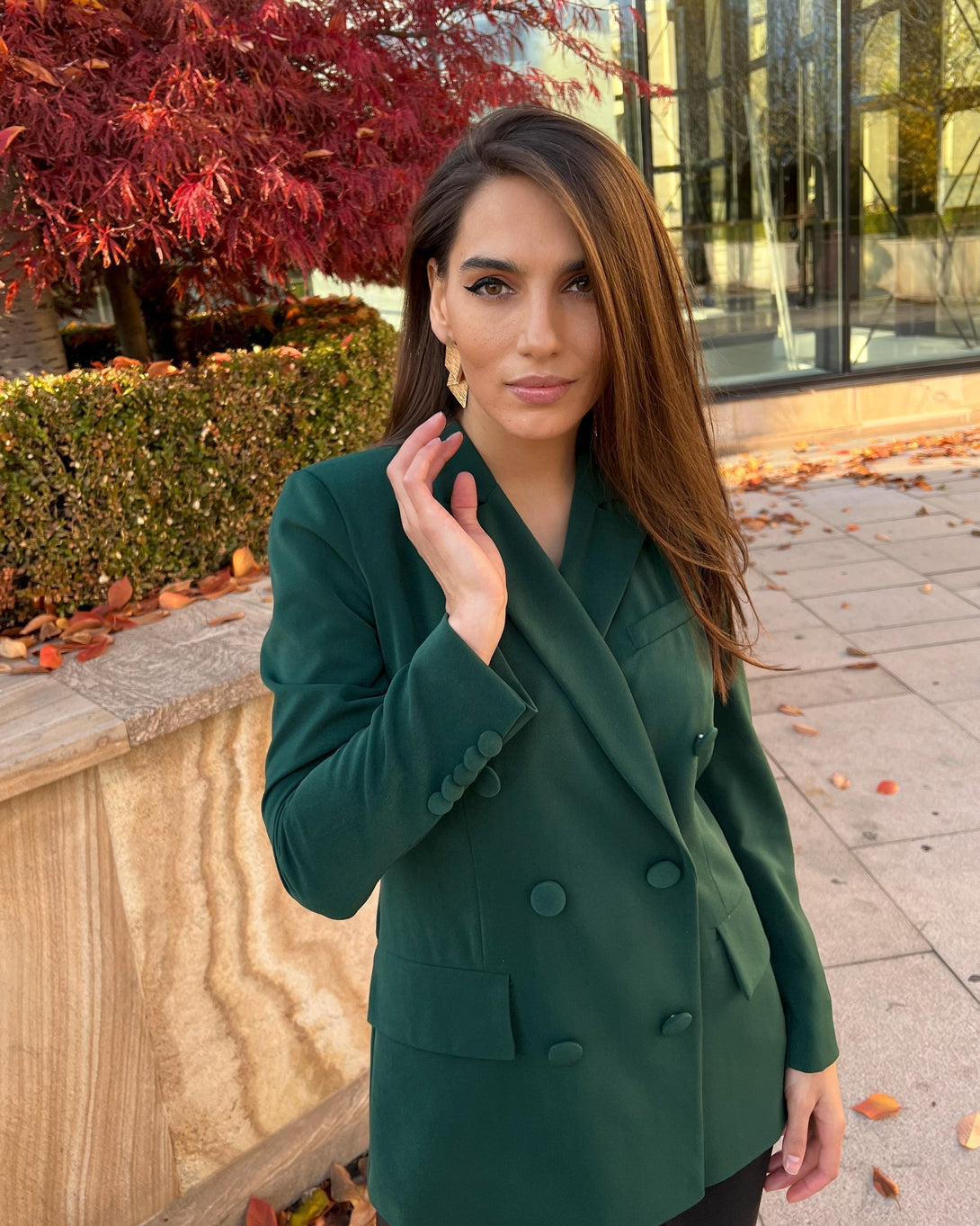 Sacou elegant verde smarald cu doua rânduri de nasturi - BELLADRESS