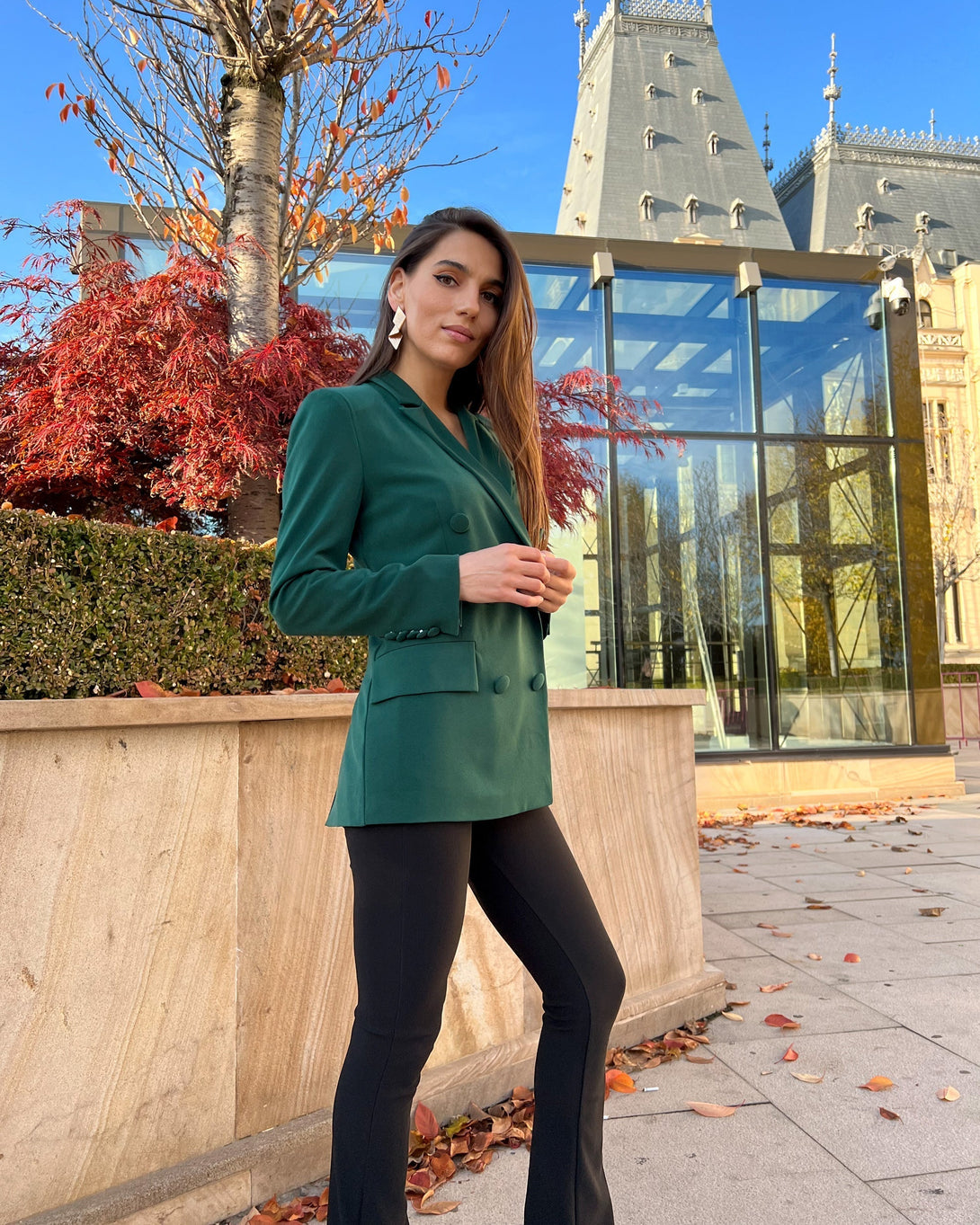 Sacou elegant verde smarald cu doua rânduri de nasturi - BELLADRESS